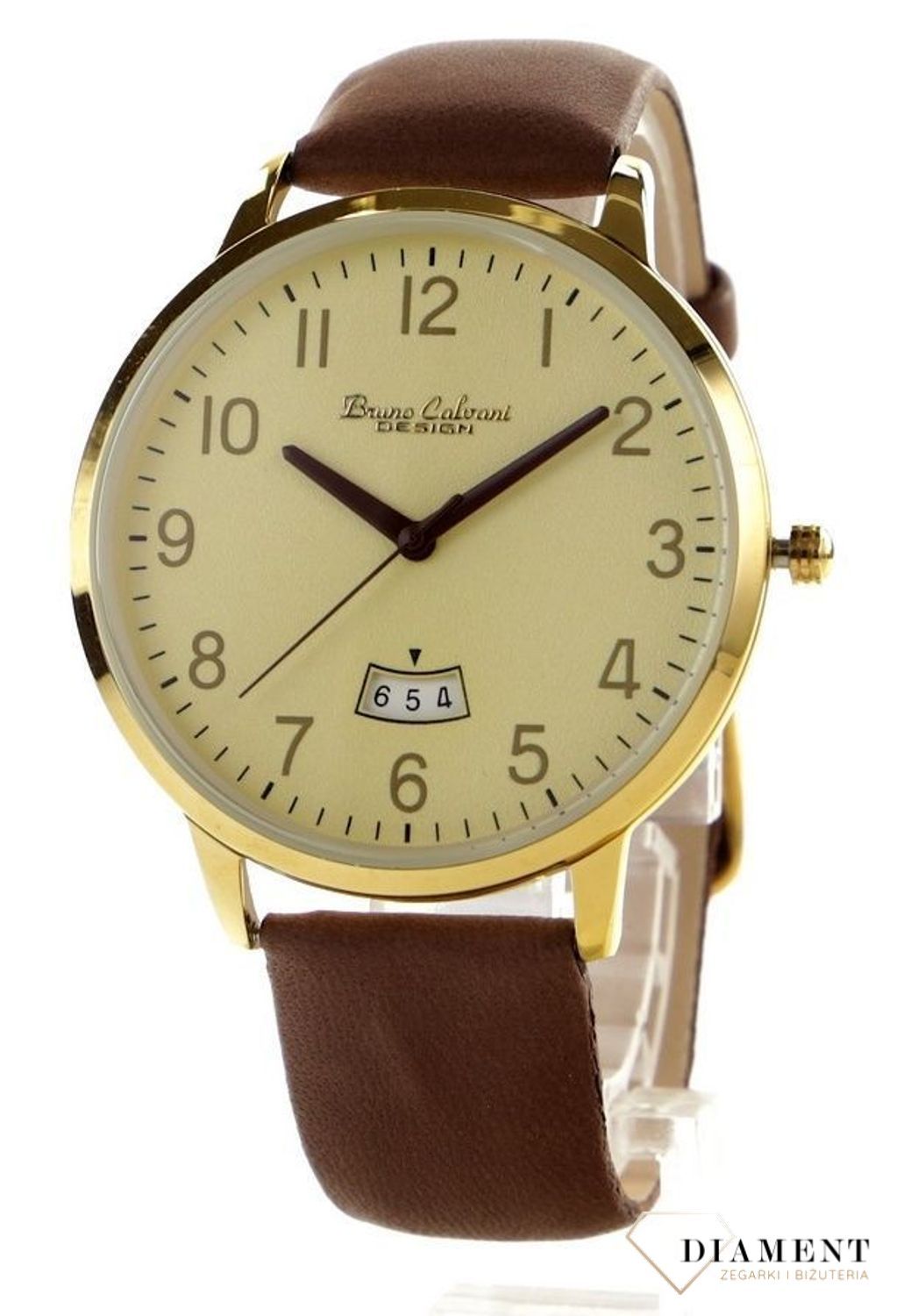 Zegarek męski Bruno Calvani BC9828 GOLD na brązowym pasku.jpg